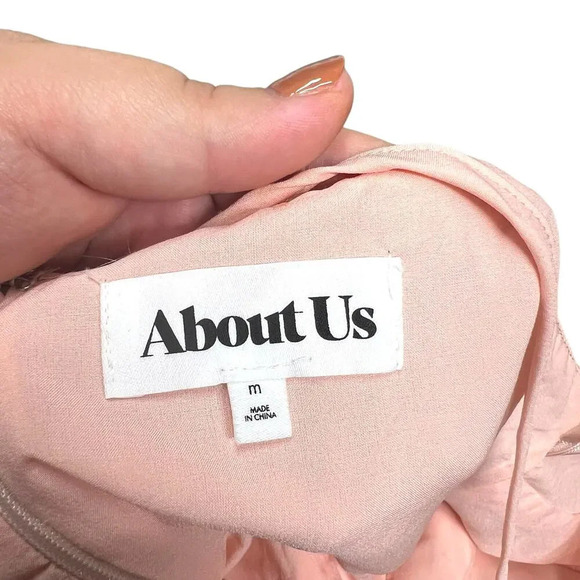 About Us Revolve Natalie Mini Dress Textured‎ Plunge Neck Pink Size Medium - Picture 13 of 15